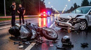 Lugar del accidente de moto con daños