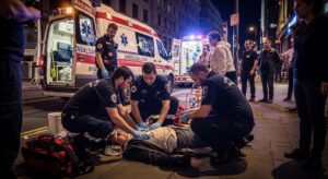Biker receiving medical care after a motorcycle accident