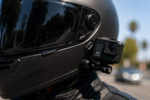 Cámara instalada en casco de motocicleta