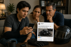 motociclista publicando información después de accidente